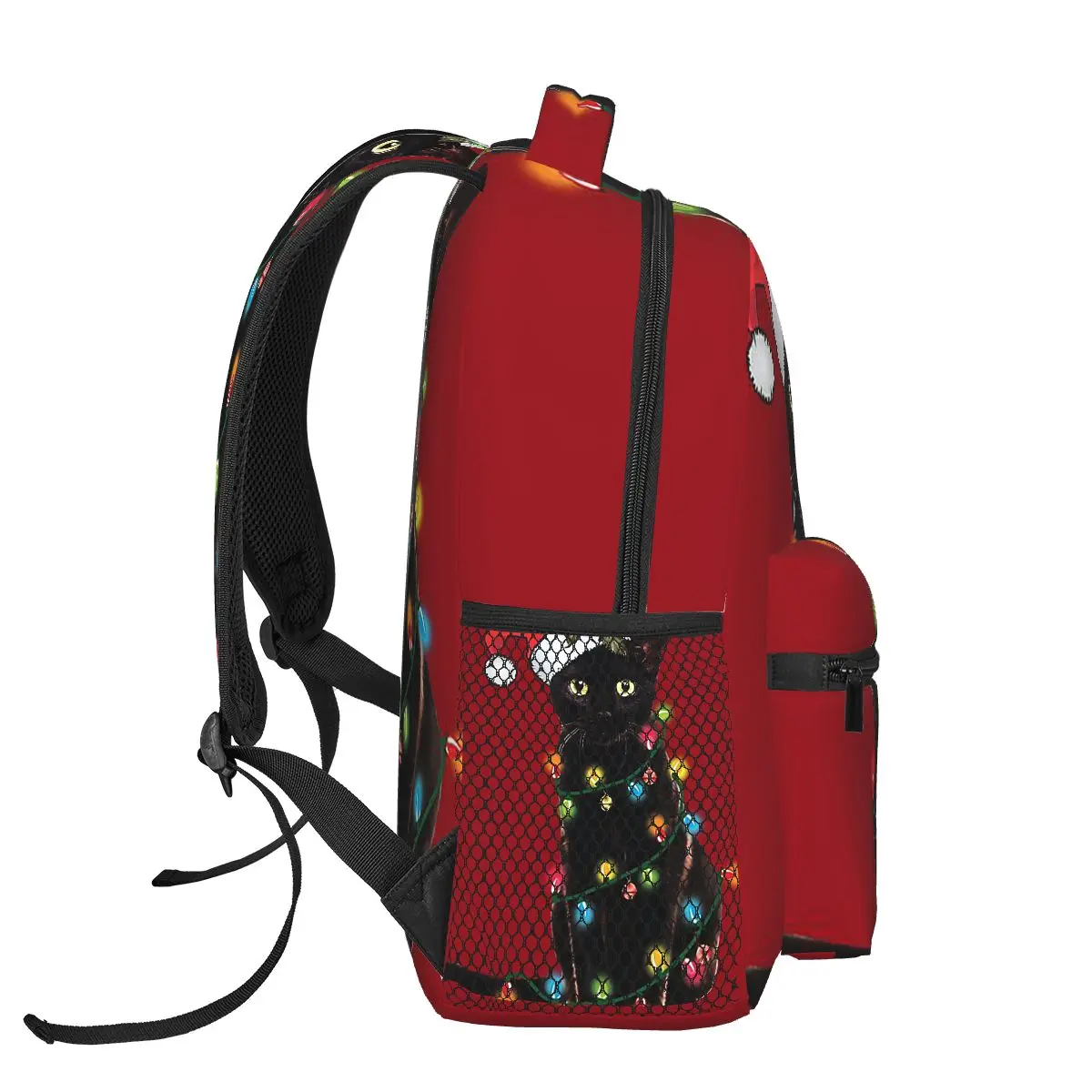 Babbo Natale gatto nero aggrovigliato in luci dell'albero di Natale Zaini Ragazzi Ragazze Bookbag Studenti Borse da scuola Zaino Borsa a tracolla