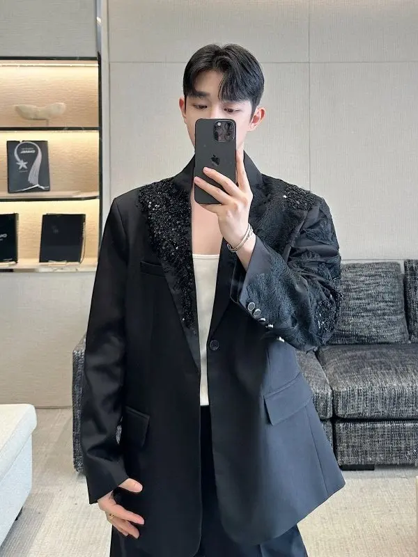 

Мужской пиджак TANGZ Studio с вышивкой и богатой отделкой, повседневный, модный, осенне-весенний, с длинным рукавом, из полиэстера