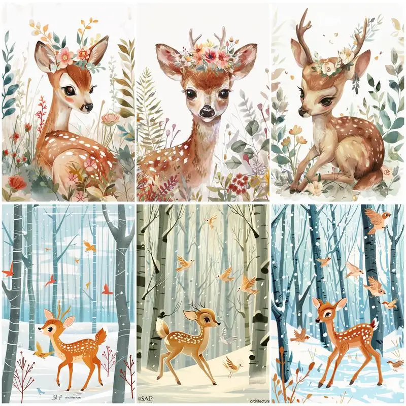 

RUOPOTY Simple Painting By Numbers Animals Deer Picture Paint Watercolor Easy For Beginner Arts Crafts Framed On Canvas Wall Art