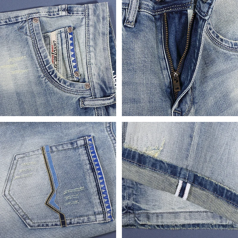Summer Designer Fashion Men Jeans High Quality Retro Washed Blue Stretch Ripped Denim Shorts Men Y2K Vintage Casual Shorts Homme