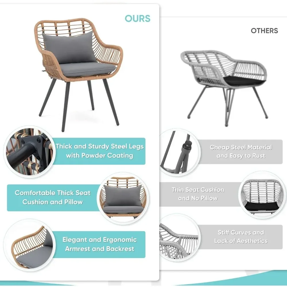 Ensemble de chaises de jardin avec coussin doux, siège WUNICEF, chaises de salle à manger modernes pour arrière-cour, utilisation intérieure et extérieure, 2 pièces