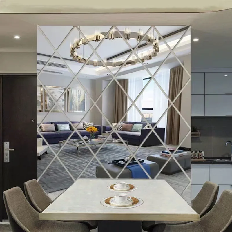 Acrylic Rhombus Splicing Wall Sticker Mirror Surface Wall Decal for Living Room Home Interior Decoration 3 color