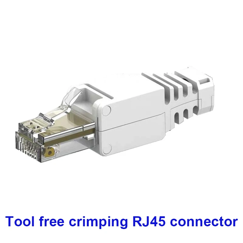 OULLX 2pcs Cat5E Cat6 RJ45 Connector Modular Toolless Wire Pressing Unshielded Gold Plating Reusable Network Crystal Head