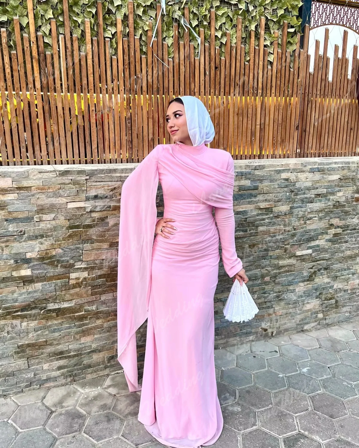 Elegante rosa muçulmano vestidos de baile 2025 feminino plissado de alta pescoço festa vestido de noite até o chão vestido de ocasião formal personalizado