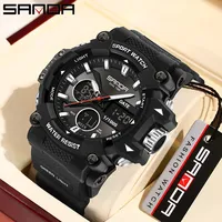 SANDA Men's Sports Watch for Men LED Digital Dual Display Quartz Watches Shock Water Resistant Camping Electronics Wristwatch