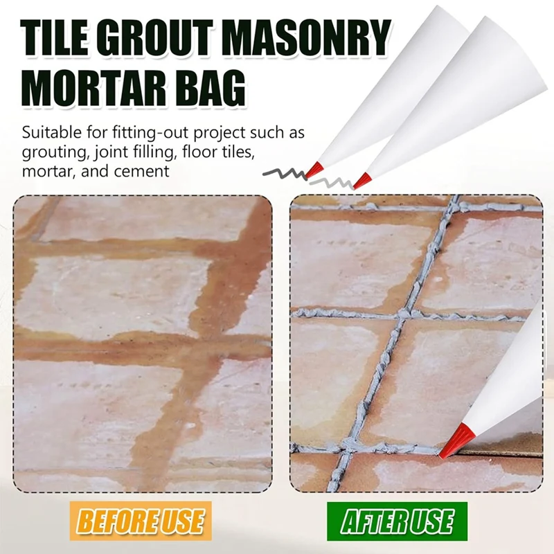 3 Pack Tile Grout Masonry Mortar Bag & Brick Jointer & Tuck-Pointers, Heavy Duty Piping Bags Grout Sealer Bag, Red