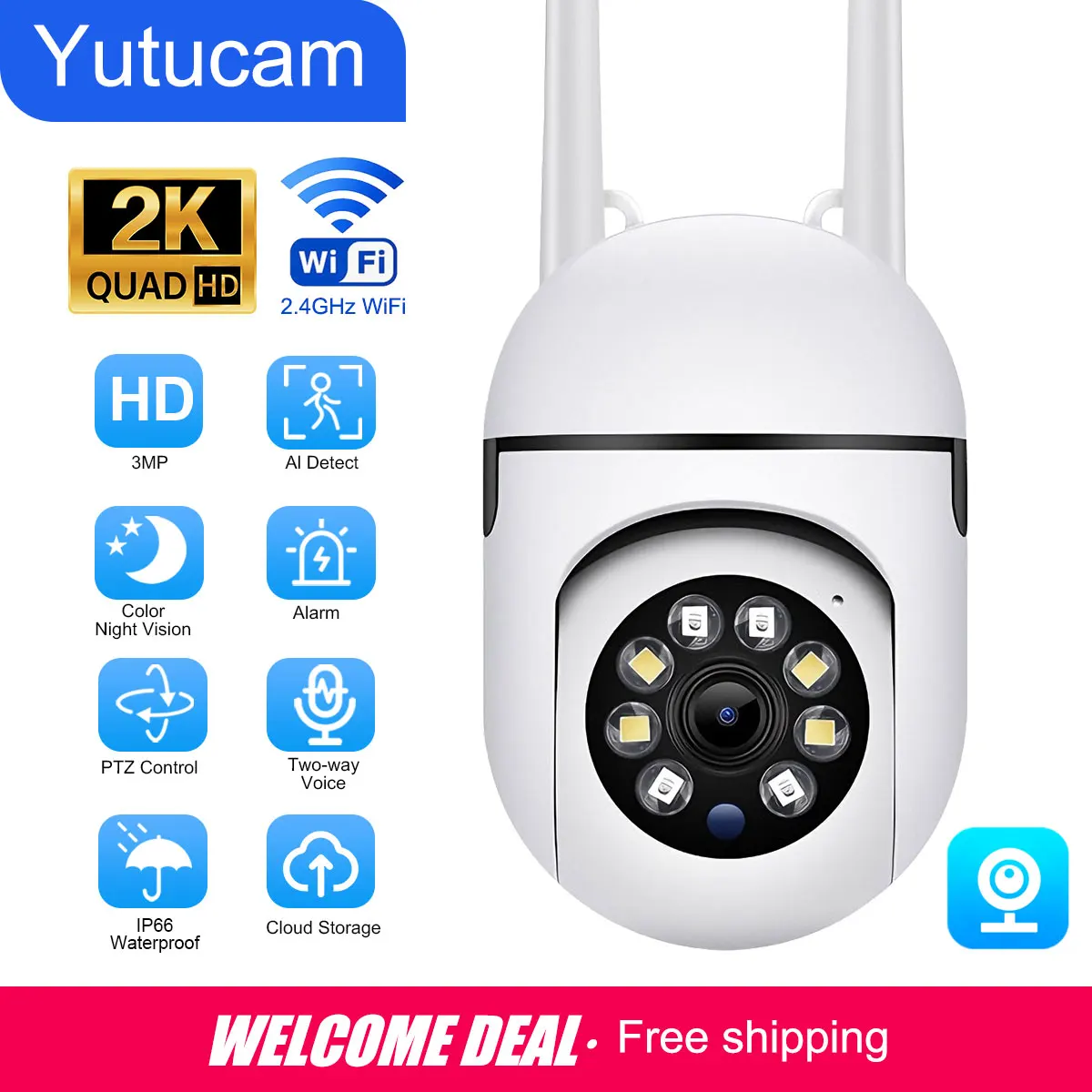 WiFi wireless security monitoring 360°PTZ camera motion detection 6MP resolution two way audio IP night vision home video camera