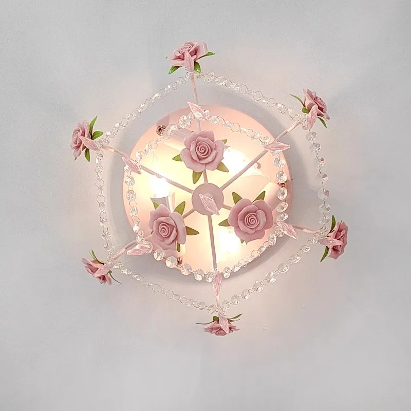 Pink Rose Bouquet Ceiling Lights Children\'s Room Princess Room Decor Light Romantic Girl Bedroom Corridor Bouquet Ceiling Lamps