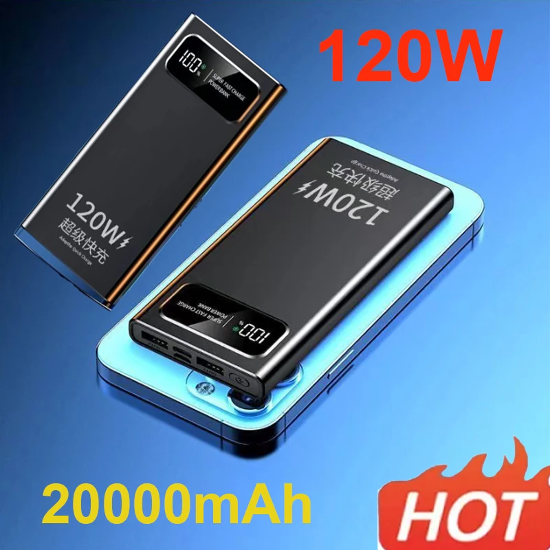 

120W Super Fast Charge 20000 MAh Large Capacity Power Bank Portable Mobile Power Bank for Apple Xiaomi Vivo Samsung Xiaomi