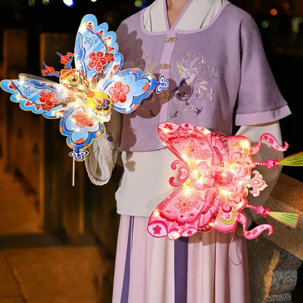 Handmade Mid-Autumn Festival Butterfly Lantern Chinese Style Luminous Handheld Glowing Lantern DIY Material Bag