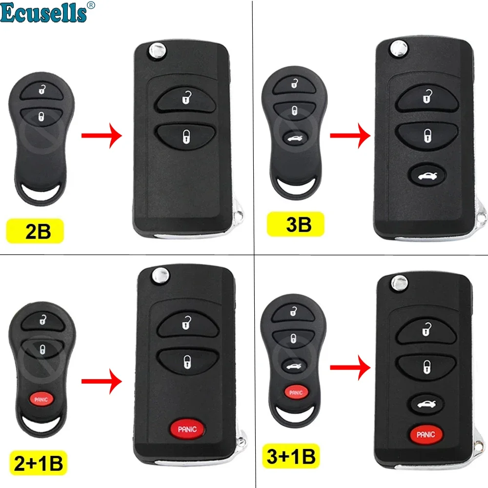 2/3/4 Button Flip Folding Smart Car Key Shell Housing Case Fob for Chrysler Sebring 300M Concorde for Dodge for Jeep