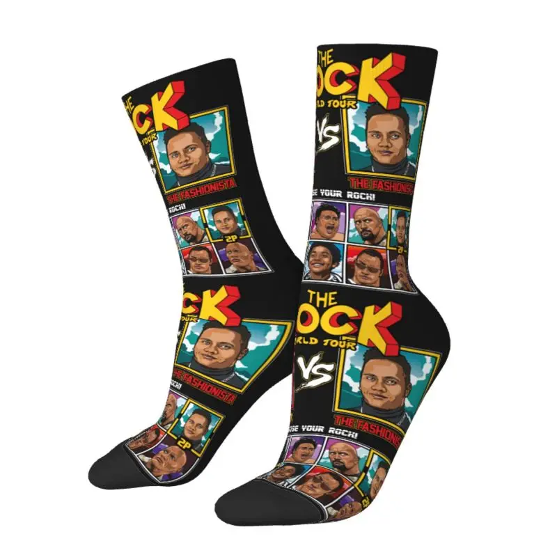 Fun Men's Dwayne The Rock Johnson Fighter Meme Dress Socks Unisex Warm Breathbale 3D Printing Crew Socks