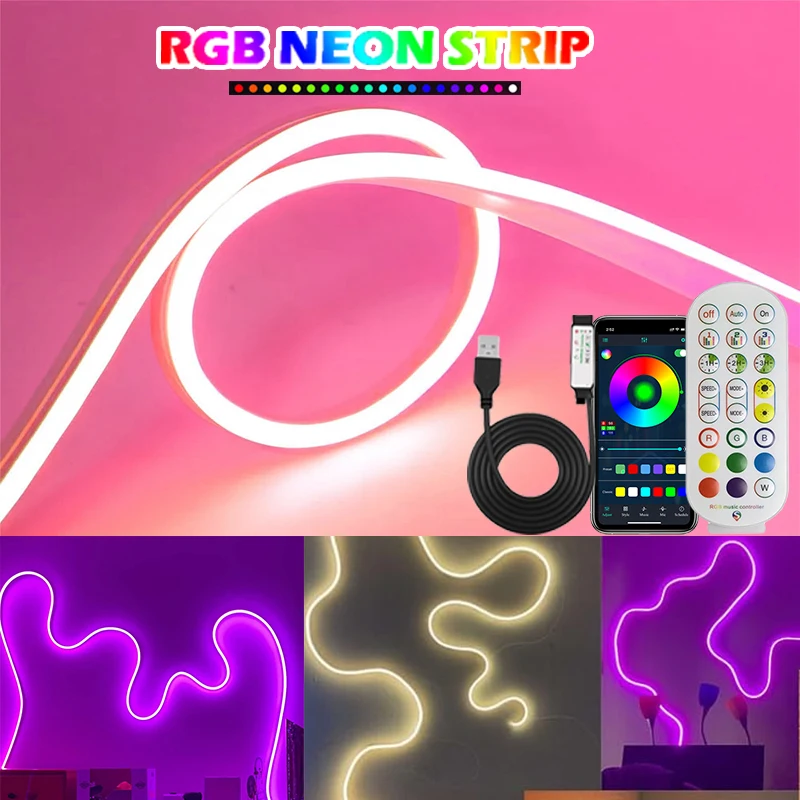 fita-de-luz-led-neon-rgb-flexivel-de-16-cores-controle-remoto-infravermelho-de-24-teclas-design-a-prova-d'Agua-para-decoracao-diy-de-quarto-e-festas