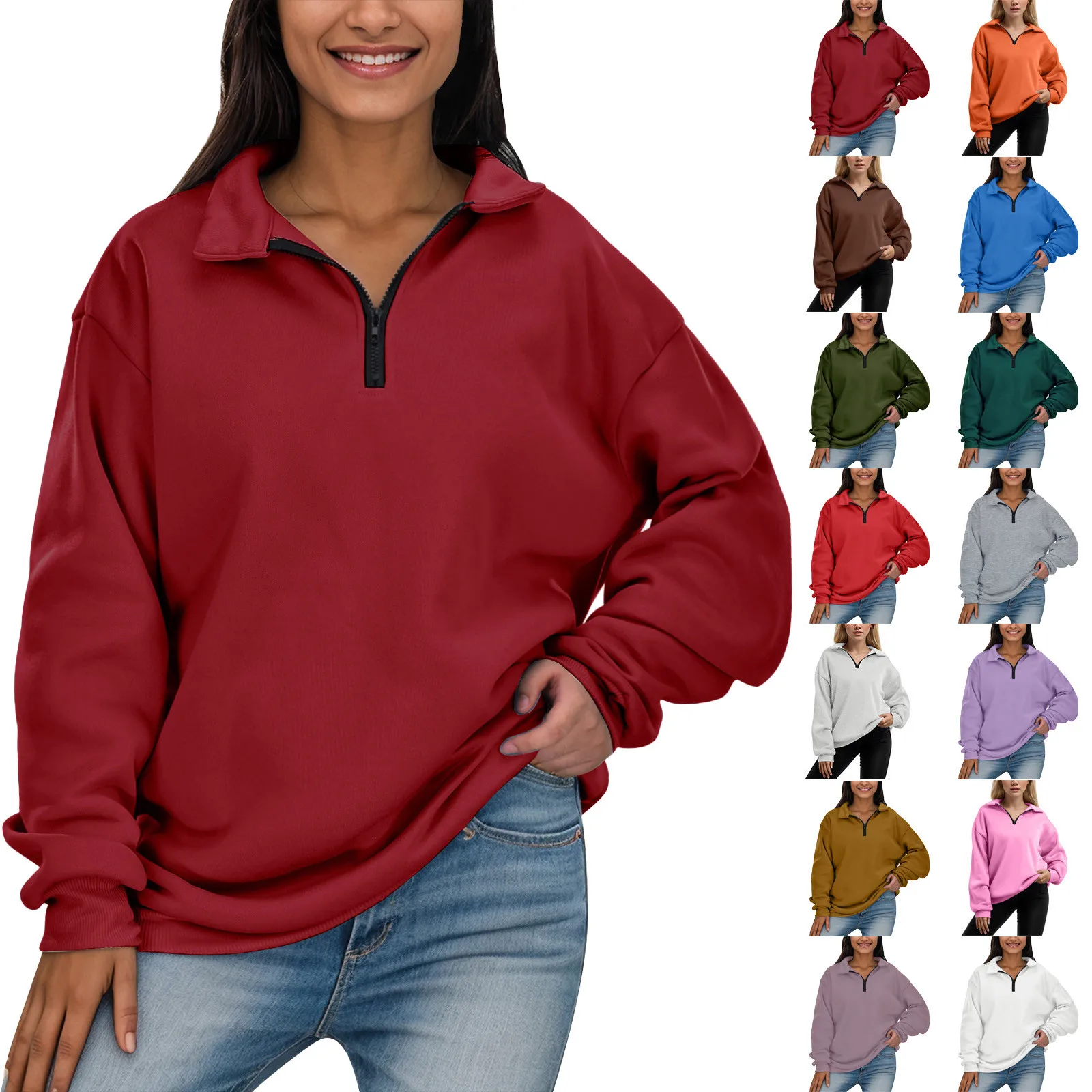 Tops For Womens Oversized Half Zip Pullover Long Sleeve Sweatshirt Quarter Zip Hoodie Sweater Teen Girls Large Womens Sweatsuit