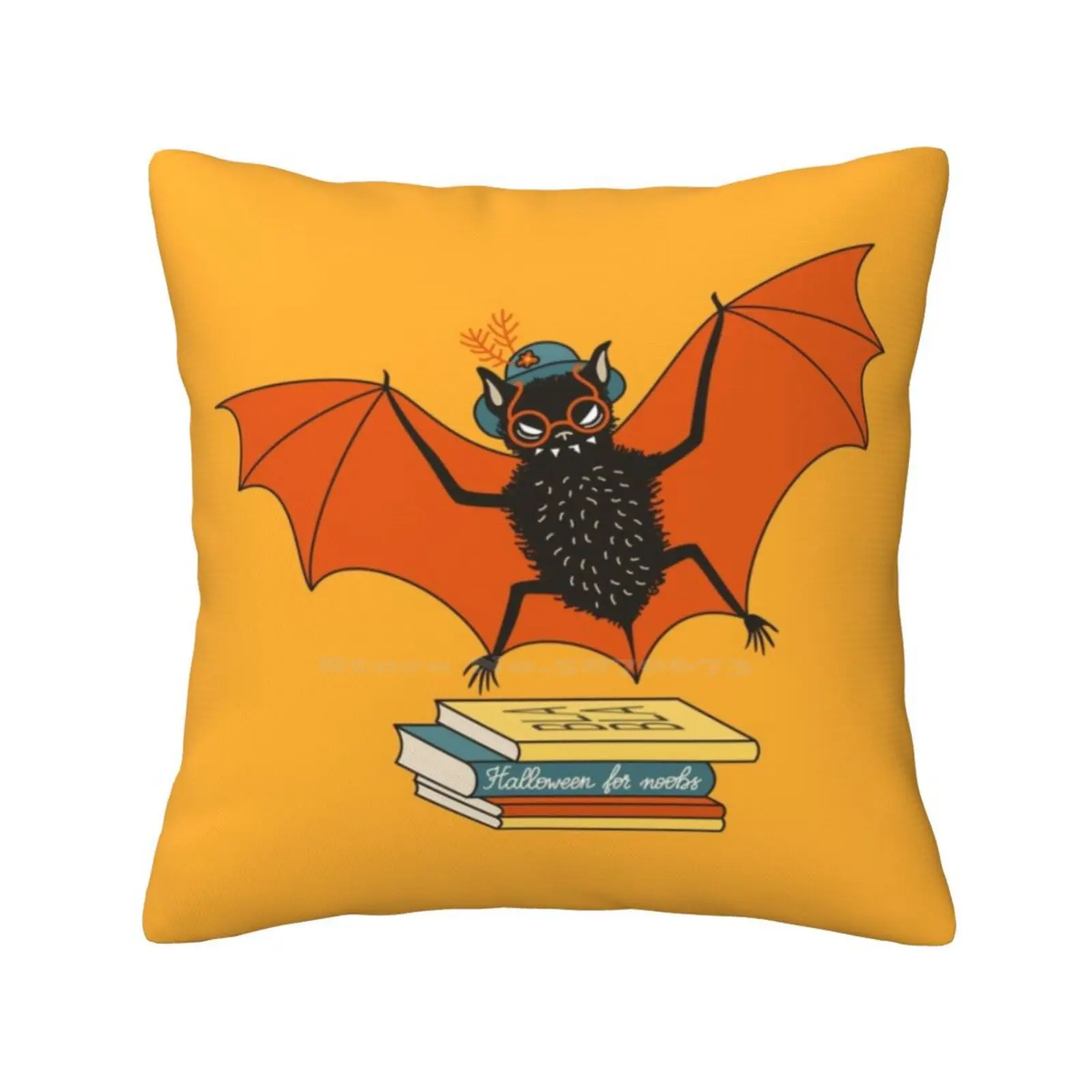 Bat Granny In The Library Throw Cushion Pillow Cover Halloween Vector Funny Character Bat Cartoon Books Book Lover Smartie