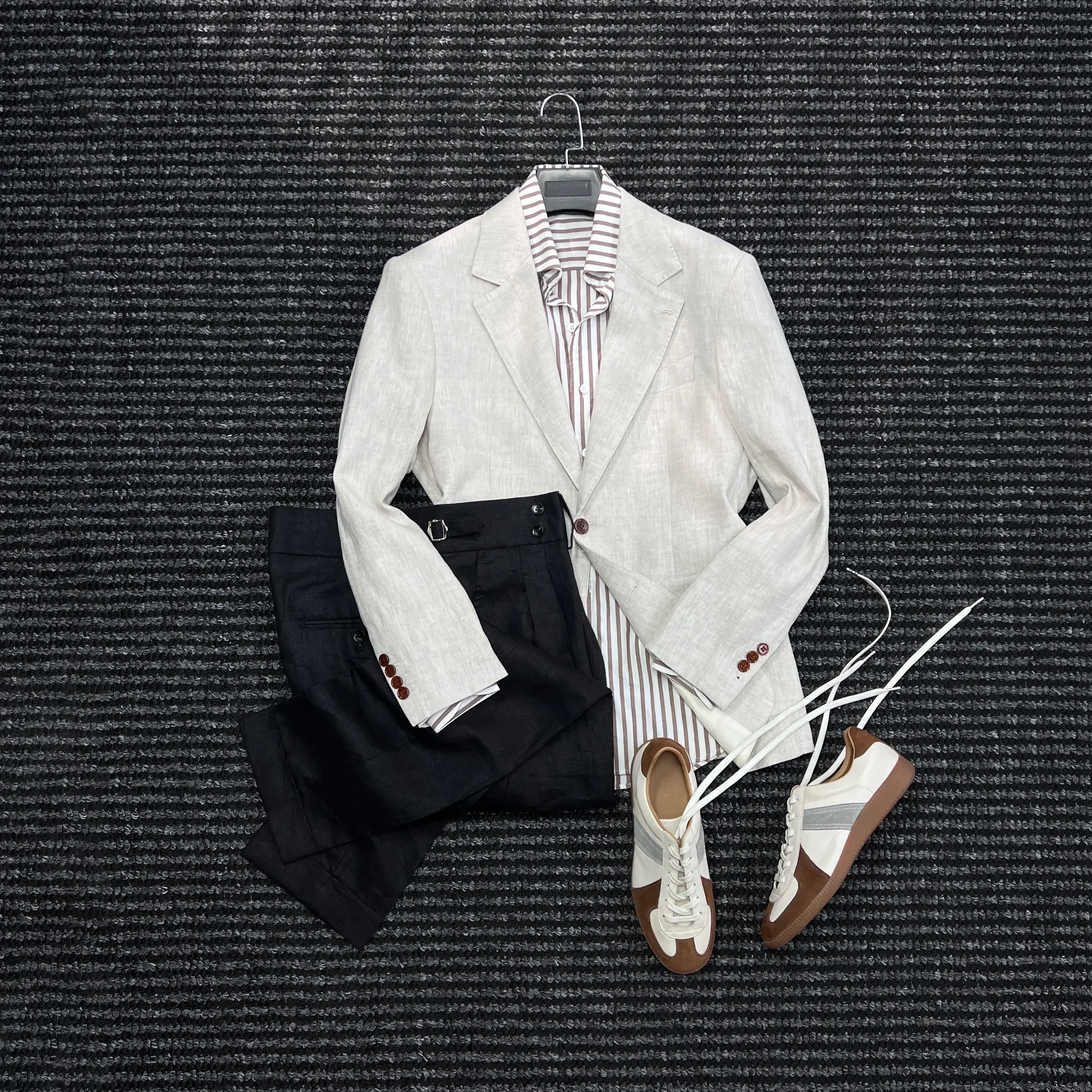 Haute couture 100% linen unstructured semi-lined suit men's casual suit trendy