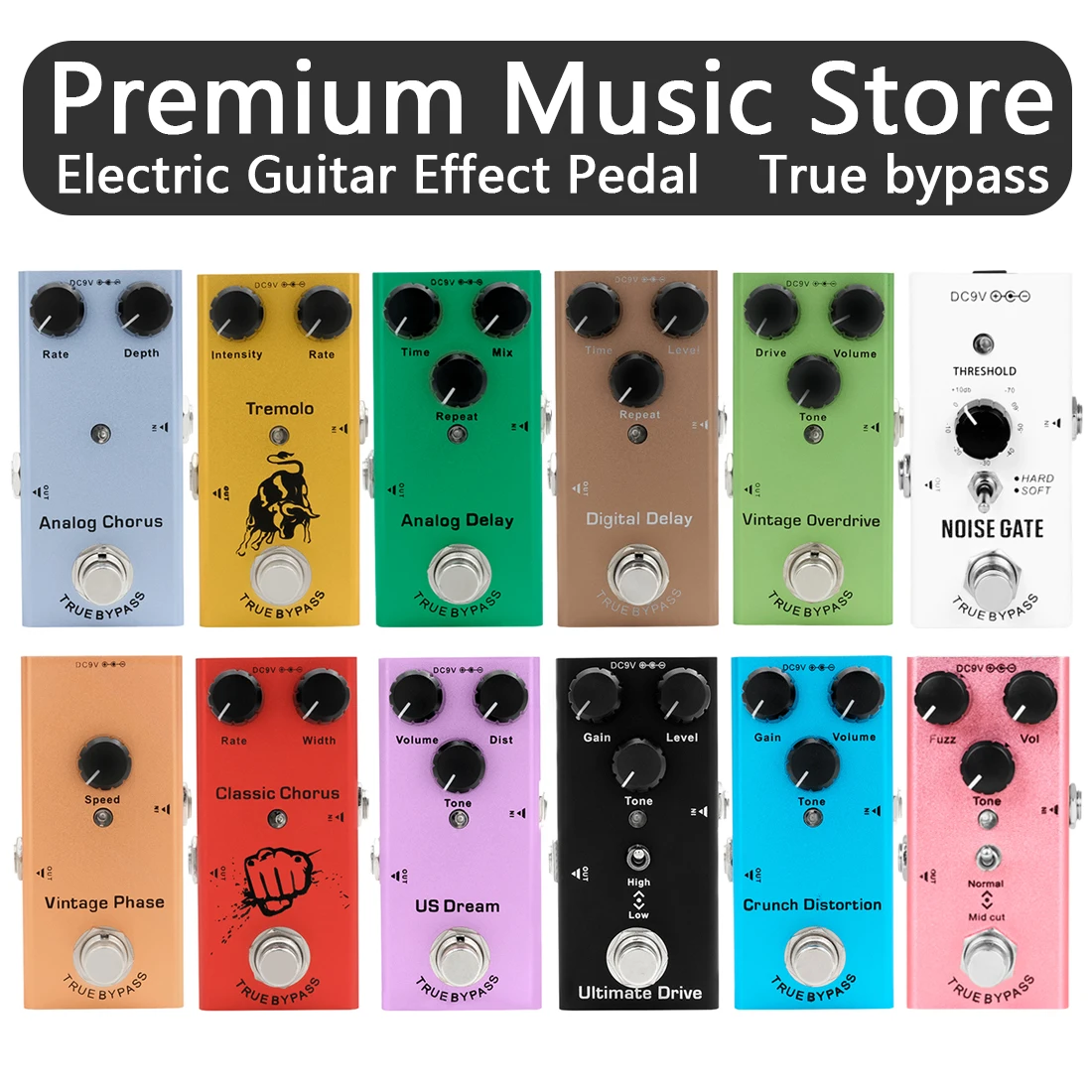 Electric Guitar Effect Pedal Vintage Overdrive/Distortion Crunch/Distortion/US Dream/Classic Chorus/Vintage Phase/Digital Delay