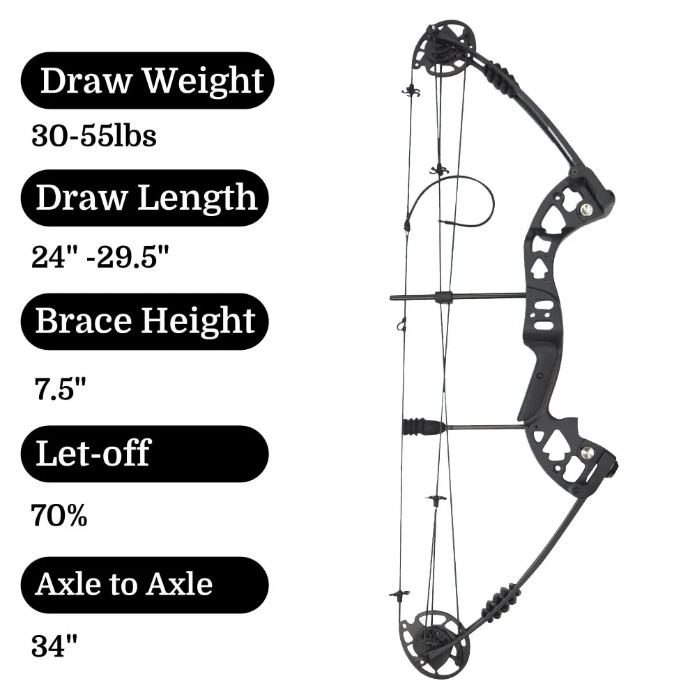 Archery Compound Bow Carbon Arrow Set 30-55lbs 24-29.5'' Draw Length Adjustable Let-off 70% Archery Bow Shooting Hunting Acc