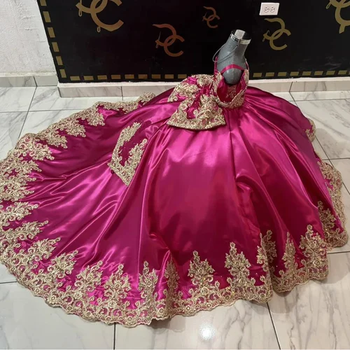 Vestido de niña de flores rosa personalizado para boda elegante vestido de baile de primera comunión de cumpleaños de bebé sin mangas de satén hinchado