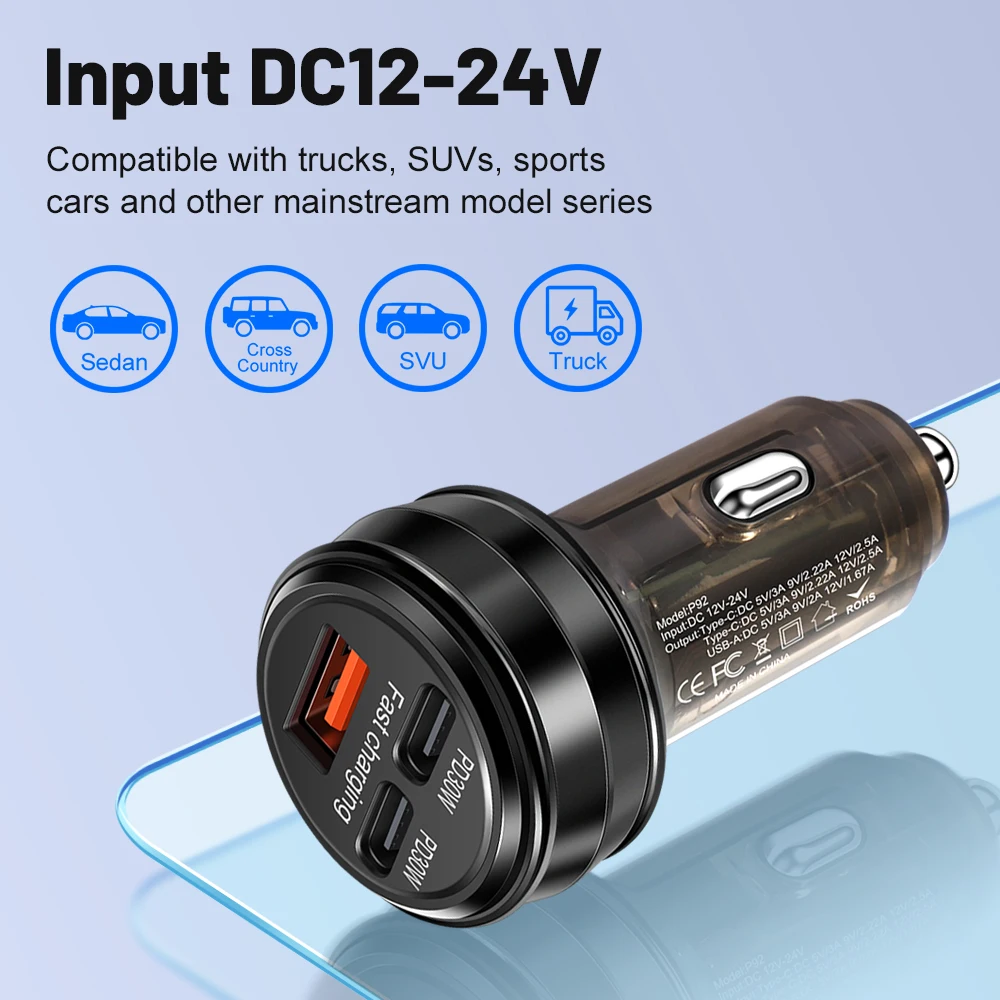 80W Fast 3-Port Car Charger 6