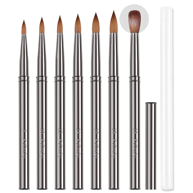 8#-18# Stainless Steel Handle Kolinsky Sable Nail Art Brush Acrylic UV Gel Extension Pen Nail Polish Painting Drawing Brush