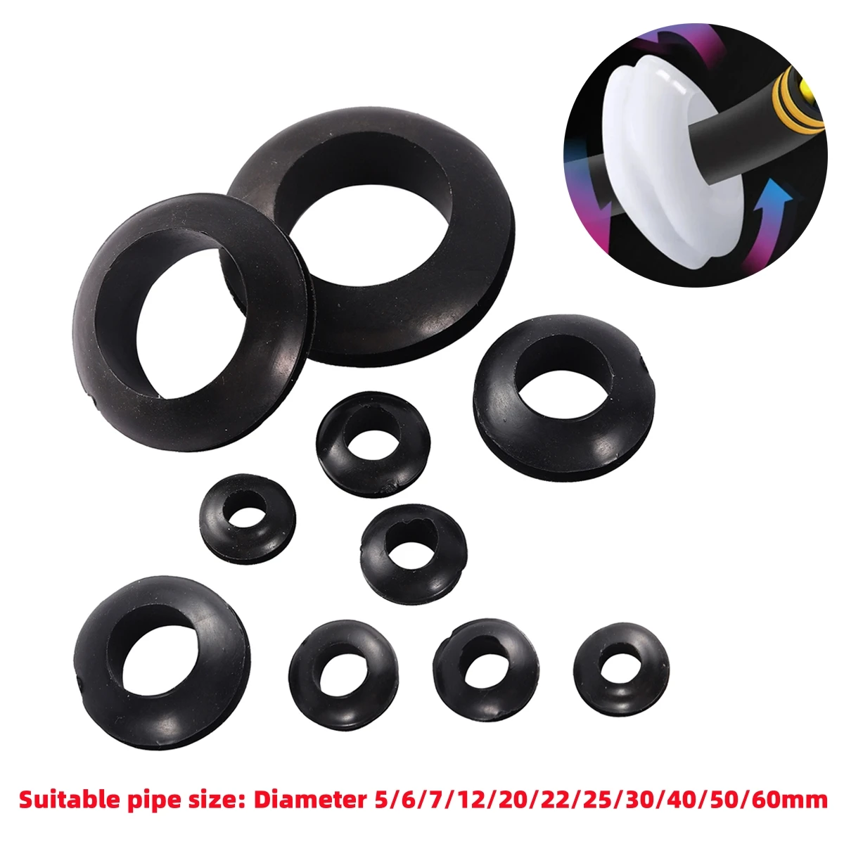10-100pcs-double-sided-protective-5~60mm-rubber-sealing-ring-water-pipe-hose-wire-o-shaped-external-circlip-grommet-gasket-black