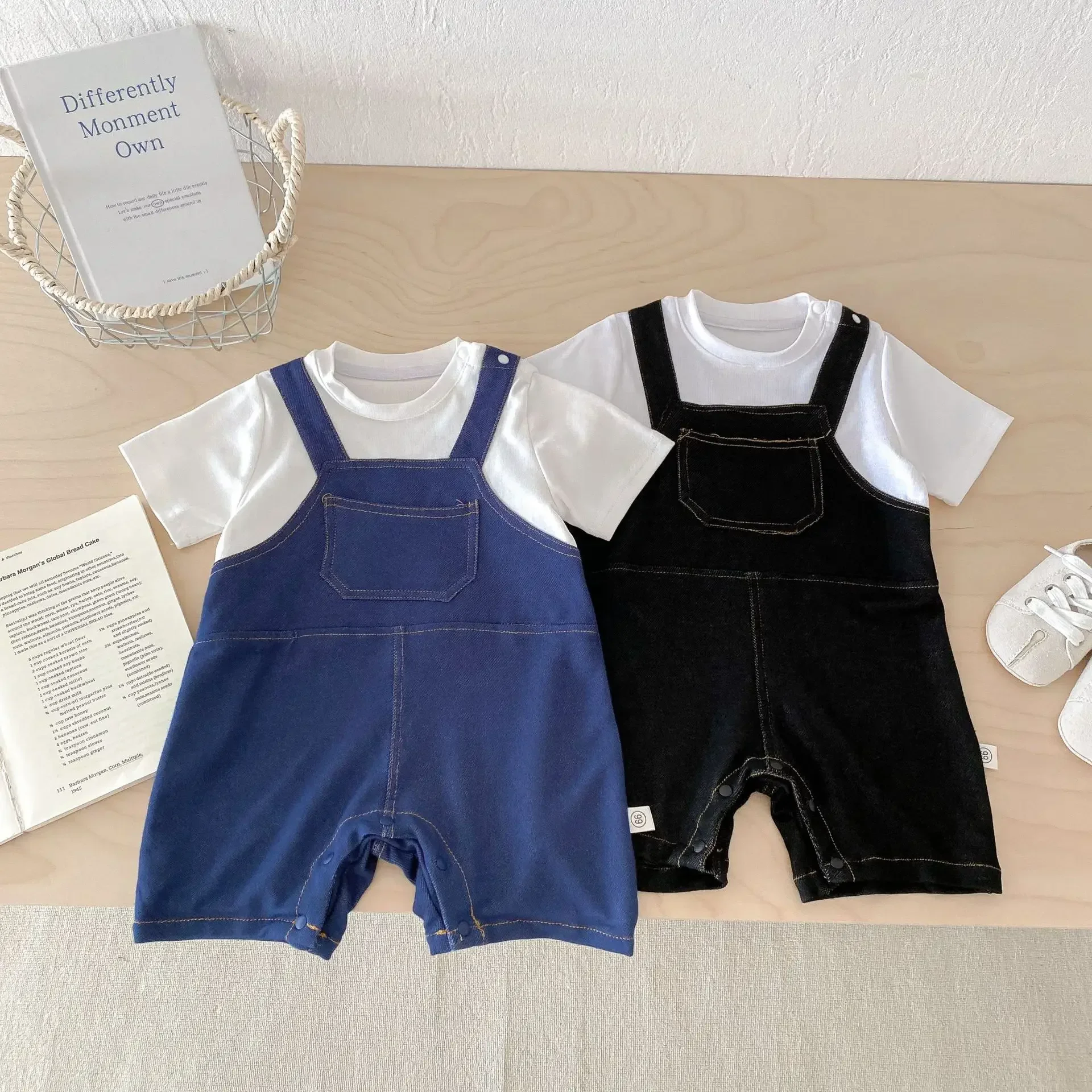 2024 Baby Boys Summer Clothing Fake 2pcs Rompers Newborns Birthday Casual Bebe Body Clothes Jumpsuits