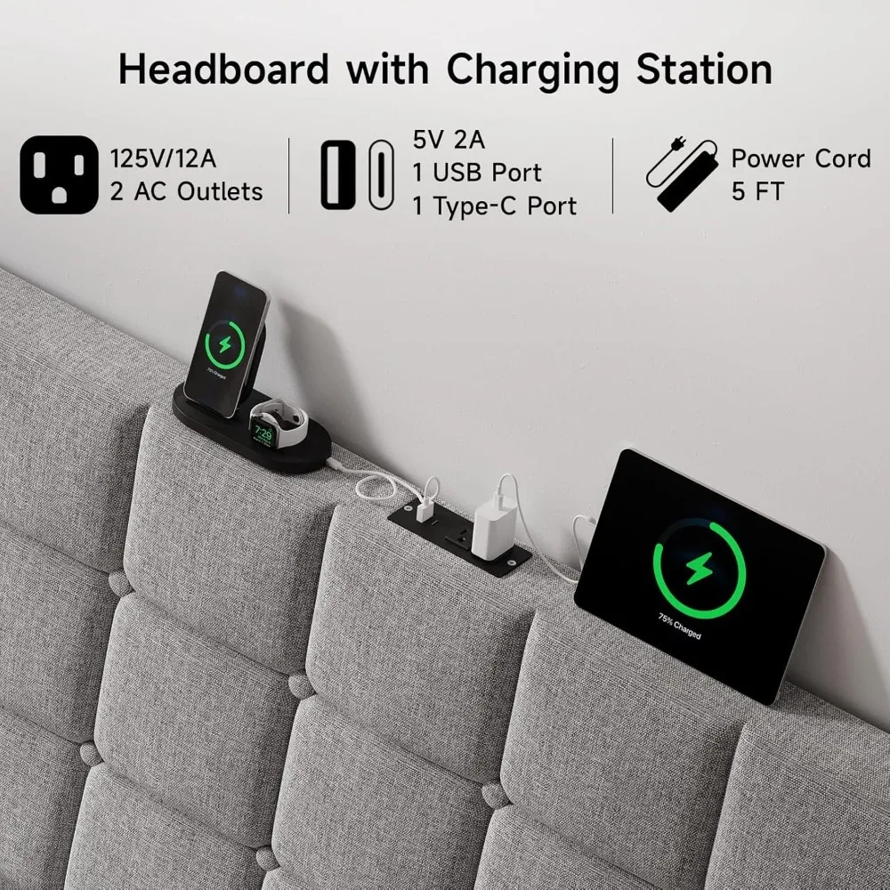 اللوح الأمامي المنجد بحجم كوين مع محطة شحن، ألواح أمامية من الكتان مع جيب تخزين، لوح أمامي كوين فقط #4