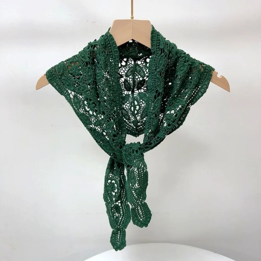 Fake Collar Knitted Triangle Scarf White Cape Crochet Flower Scarves Ethnic Style Scarf Accessories Hollow Out Lace Shawl Female