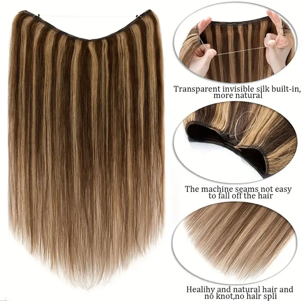 Rich Choices Clip In Wire in Hair Extensions Human Hair Fish Line with Clips In Weft Hair Extensions For Women Straight Wavy - view 4