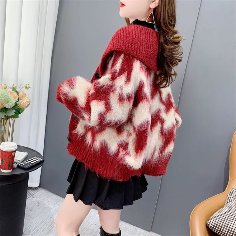 New Loose Short Small Sweater Jacket Gentle Style Doll Collar Cardigan Top