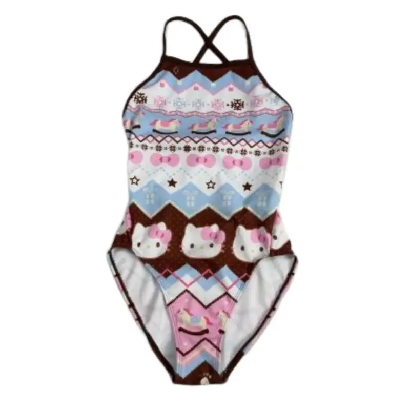 

Sanrios Hello Kittys Swimsuit Creative Cartoon Sweet Striped Bikini Single Layer Sports Pool Party Student Cute Kawaii Hot Sale