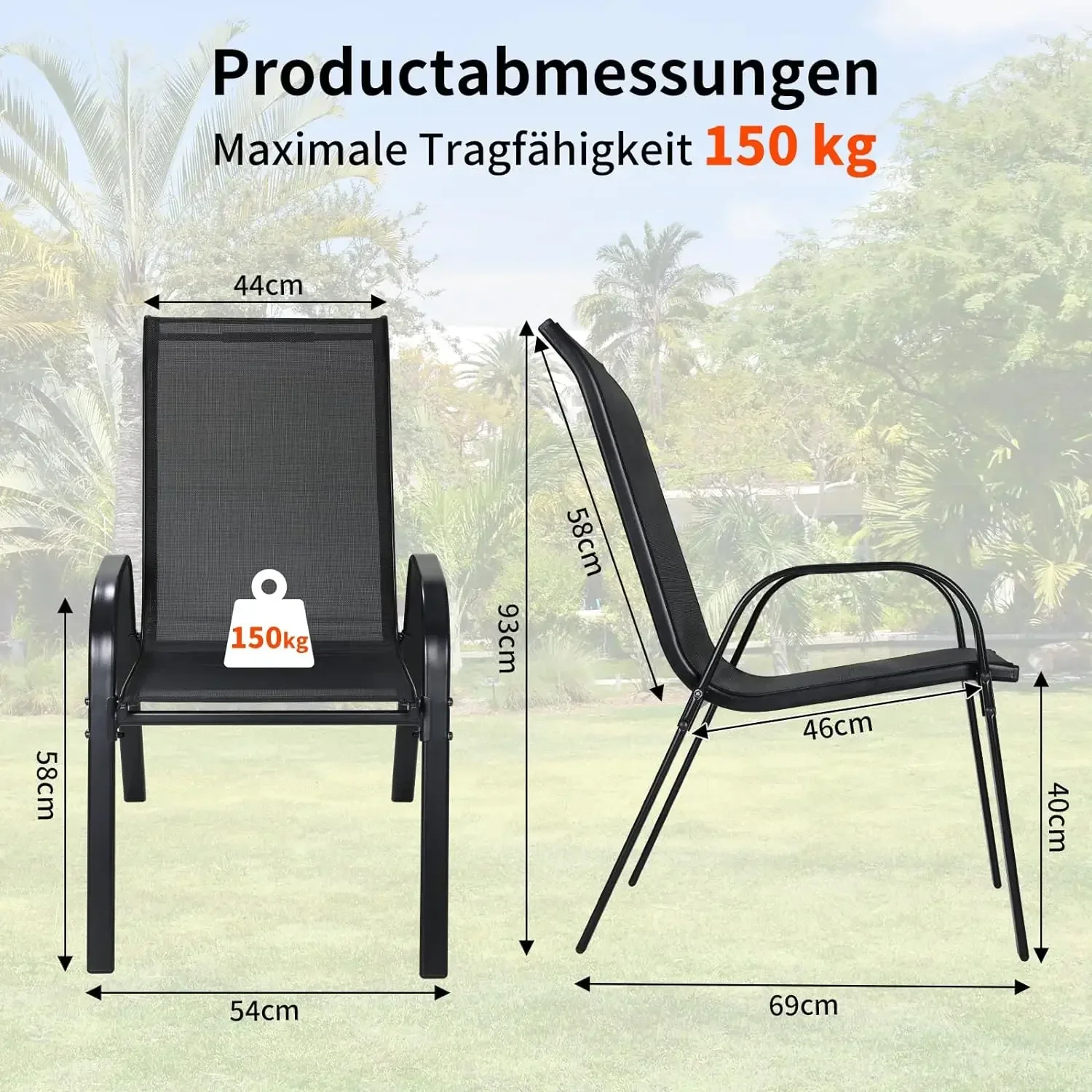 4PCS Garden Chairs Steel-iron+Teslin Fabric Folding High Back Balcony Chair Camping Chair Outdoor Seating Group Load 150kg image 3