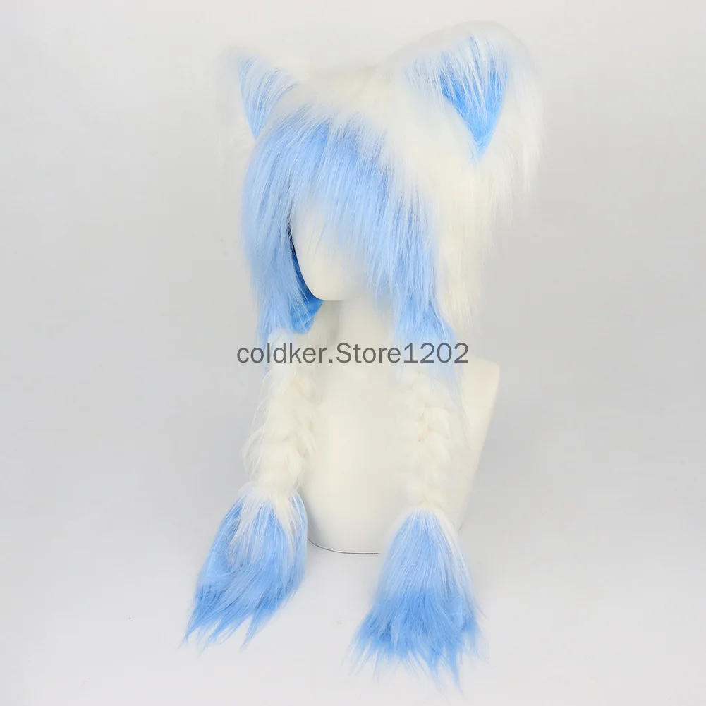 Plush Novelty Animal Hat Fursuit Fur Cat Ears Headwear Plush Warm Beanie Hat Costume Party Head Accessories for Halloween
