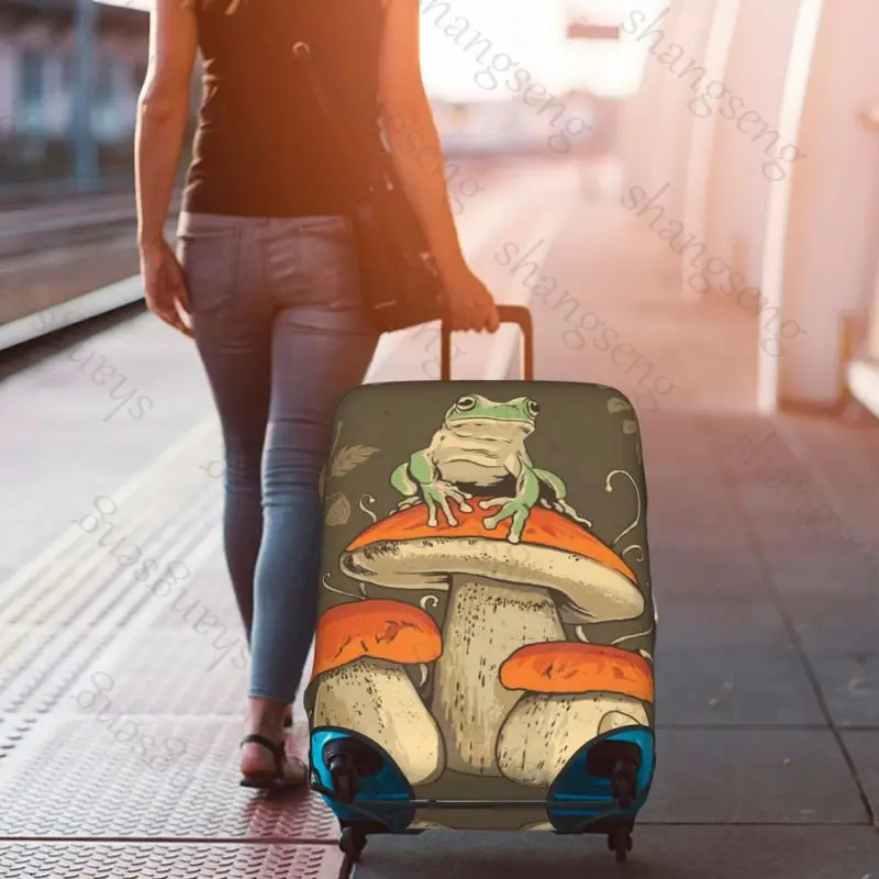 Aesthetic Frog Mushroom Travel suitcase protective case, suitcase cover, elastic protection, washable Luggage cover, 18-32 in