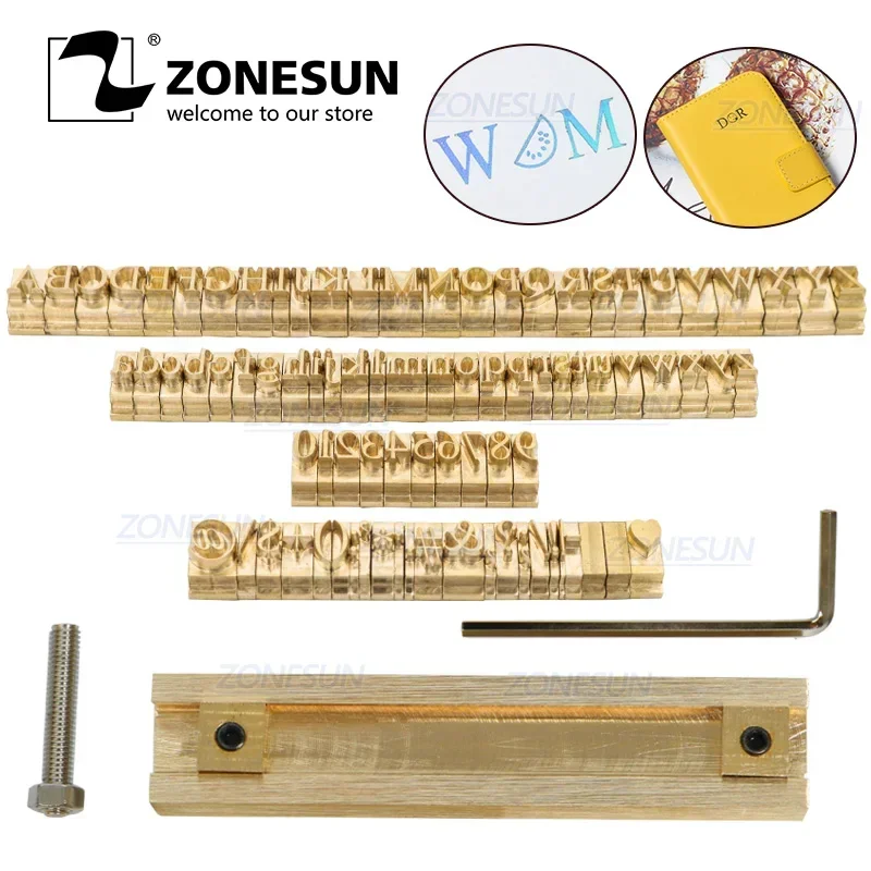 ZONESUN Custom Logo Brass leather Letter stamp Set Mold Hot Foil Copper Alphabet Carving Tools Customized DIY Character Mold