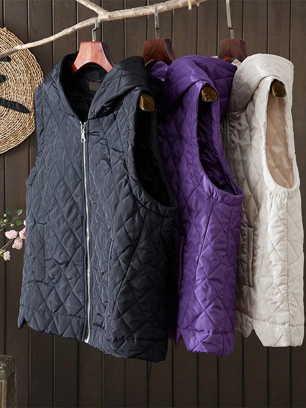 Chaleco de algodón ligero informal para mujer, prendas de vestir exteriores con estampado de diamantes, Top Svel, primavera Otoño, Faion Ele Sle