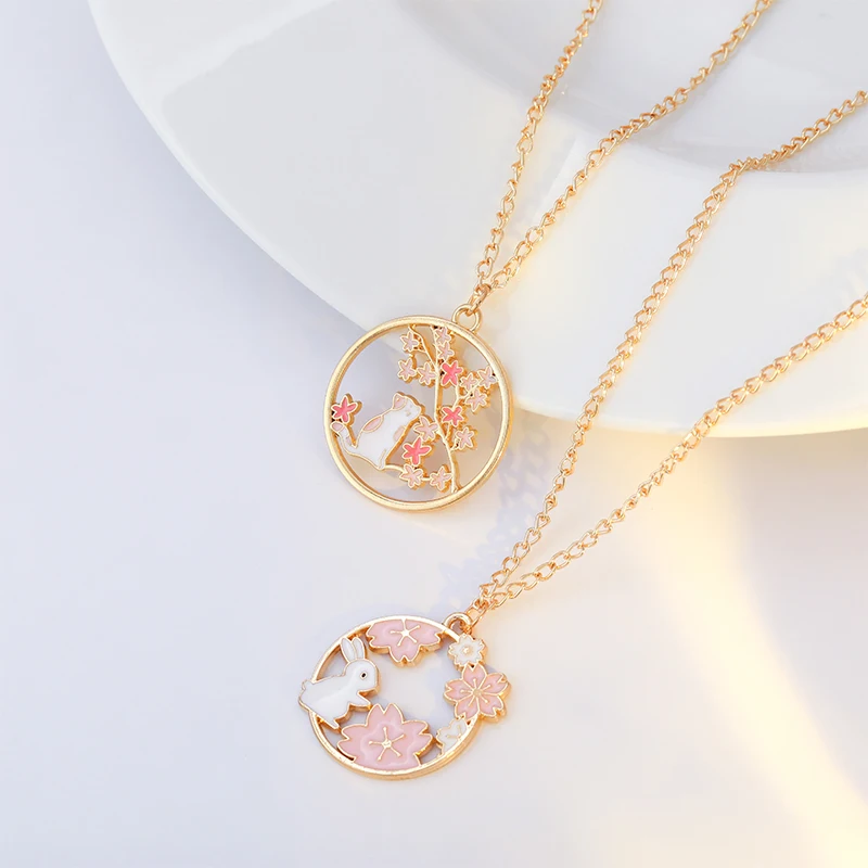 Fashion Cute Bunny Cat Necklace For Women Kawaii Cartoon Animal Colorful Pendant Necklaces Jewelry Accessories Gift Wholesale