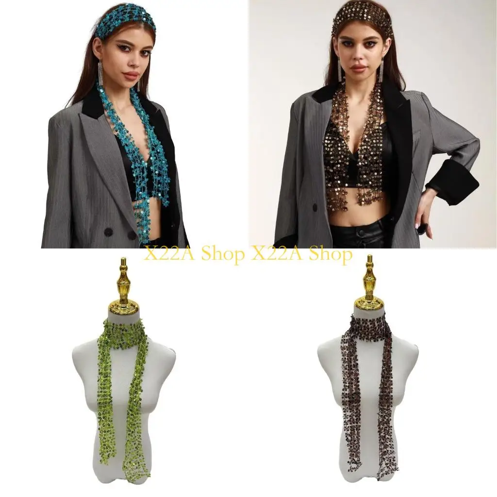 

Unique Trendy Sequins Collar for Woman Lightweight Party Banquets Decorative Scarf