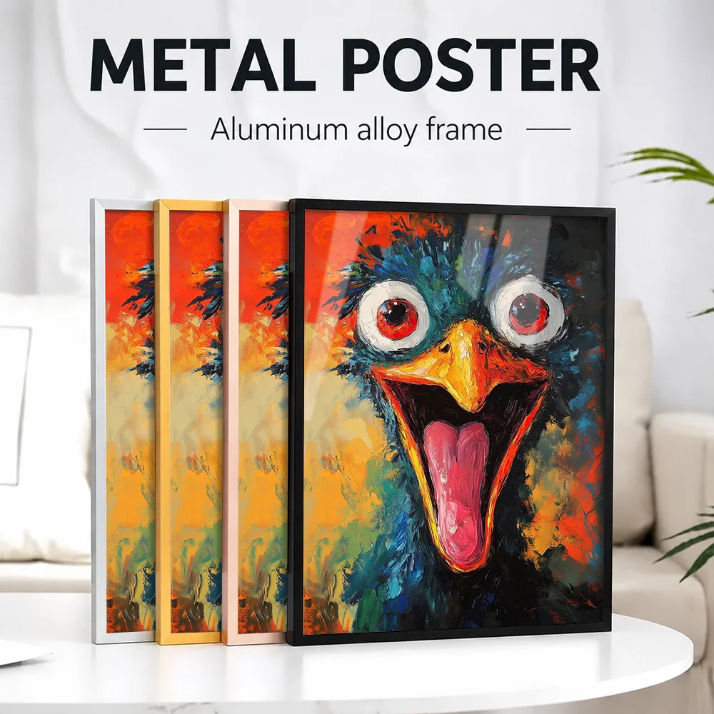 Funny Ostrich Metal Poster With Aluminum Alloy Frame Personalized Photo Wildlife Style Wall Art For Family Room Collector Gift