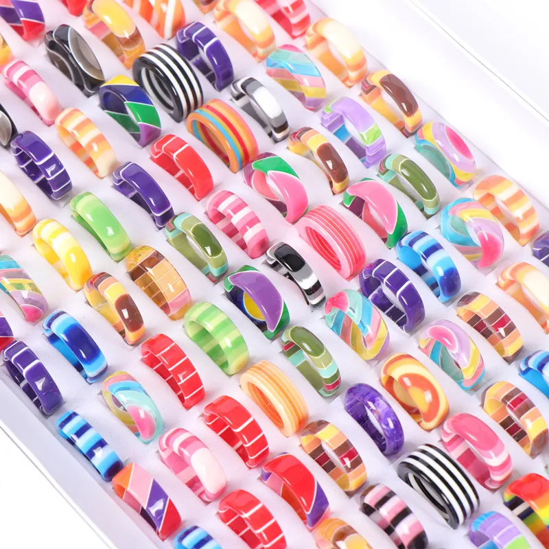 Pack of 20pcs Women\'s Fashion Cute Candy Color Round Resin Jewelry Rings For Party Gift