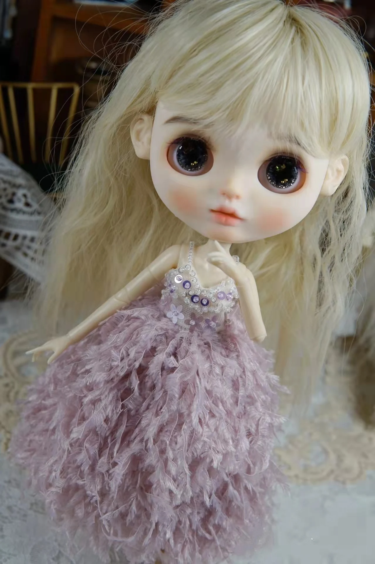 Blythe clothes dress Hand-stapled beads feather skirt 1/6 30cm BJD anime girl (Fit for Pullip,Ob24, Licca)