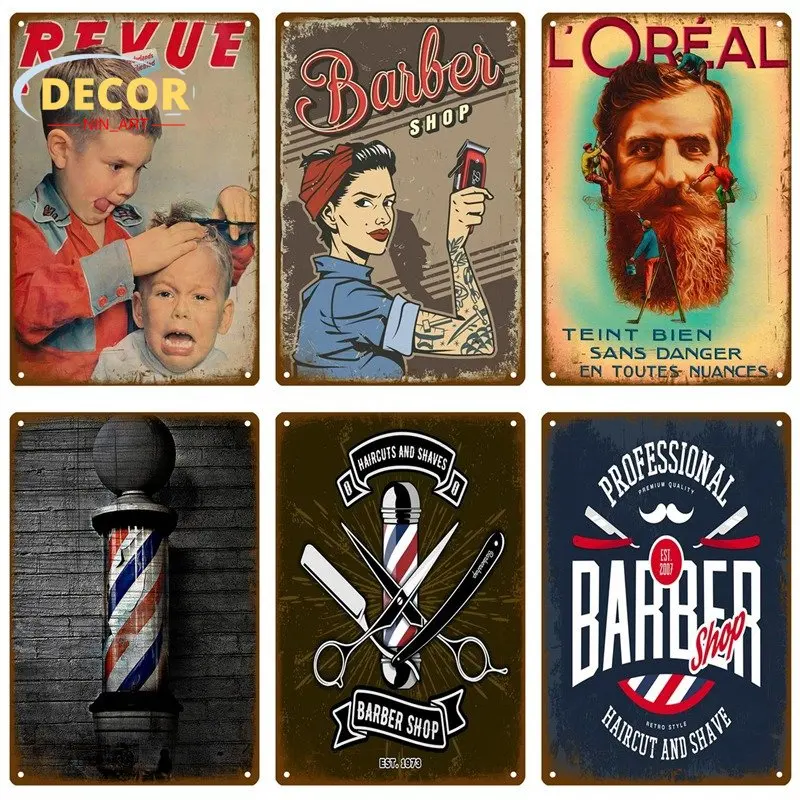 Vintage Barber Shop Tin Sign Poster Wall Posters Metal Signs Decorative Plate Kitchen Plaque Iron Decoration Accessories Decor