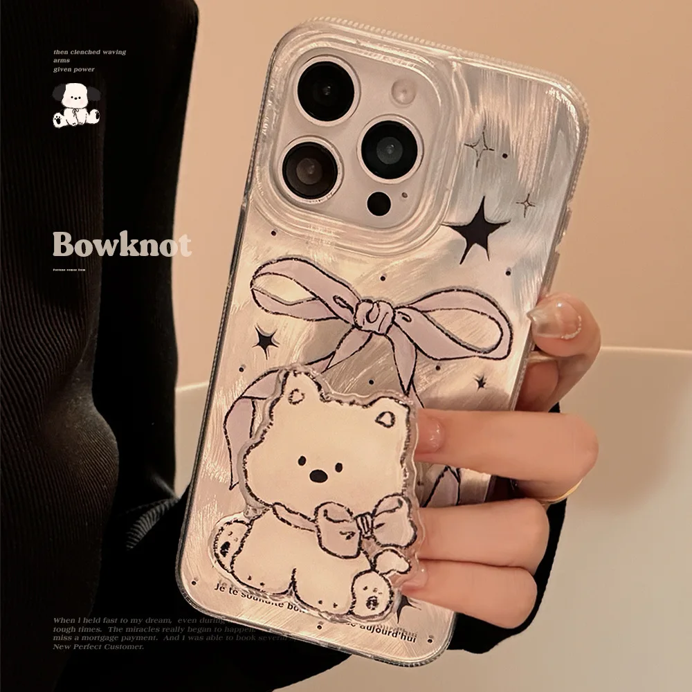 Cartoon Crayon Drawing Bow Tie Puppy Phone Case for IPhone16 15 14 12 13 11 Pro ProMax Plus X XR Shockproof Phone Cover