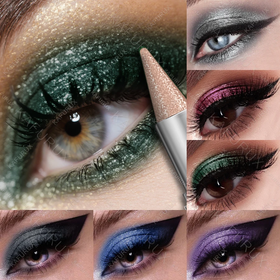 1 Unidade de Lápis de Sombra Metálico à Prova d'Água, Caneta Delineadora Verde com Glitter, Iluminador de Longa Duração, Sombra em Bastão Cintilante, Presentes de Maquiagem
