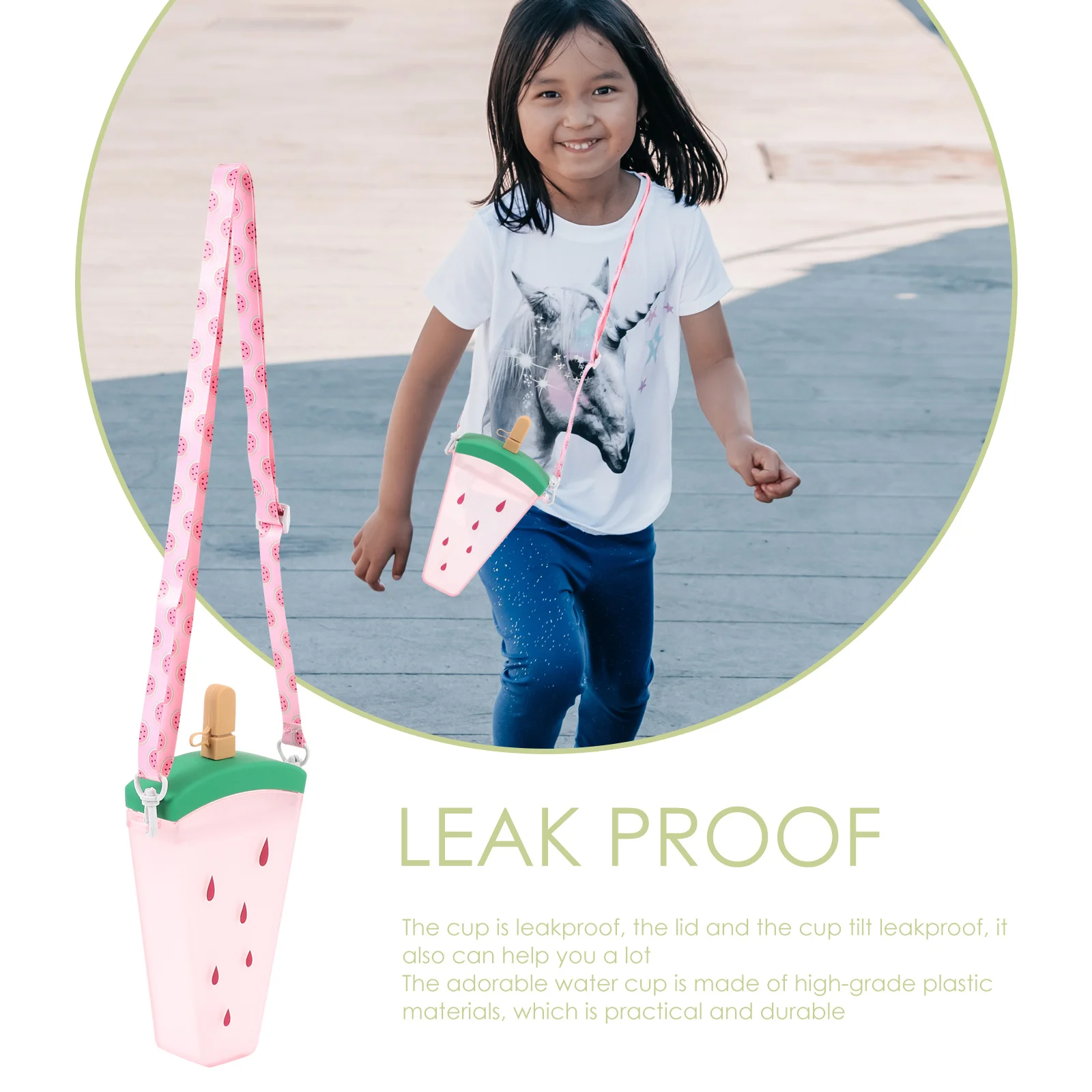 

Creative Popsicle-Shaped Ice Cream Cup Leakproof Outdoor Water Bottle with Straw Strap Portable Cold Beverage Bottle