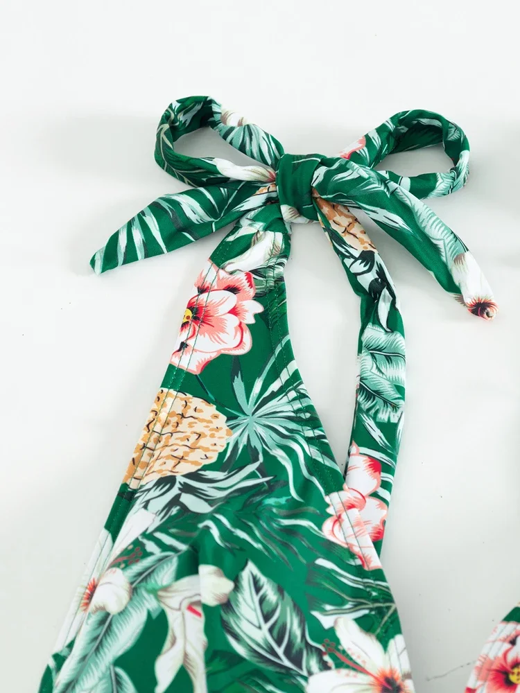 VigoBreviya Sexy 2025 Stampa 3 pezzi Maglia manica lunga Grembiule Bikini Set Push Up Vita alta Costumi da bagno Legato con cinturino Costume da bagno donna