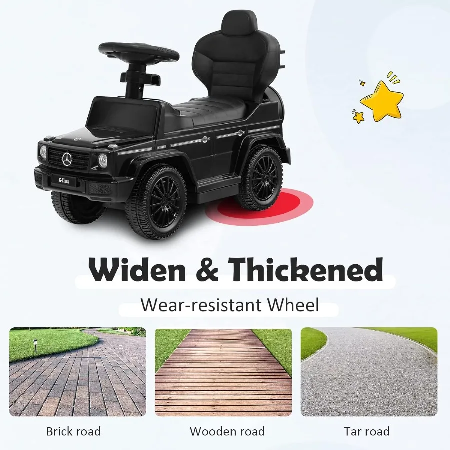 Push Cars for Toddlers, Mercedes Benz Kids Toy Car w/Push Handle & Detachable Guardrail, Horn & Engine Sound, Seat Storage, Foot