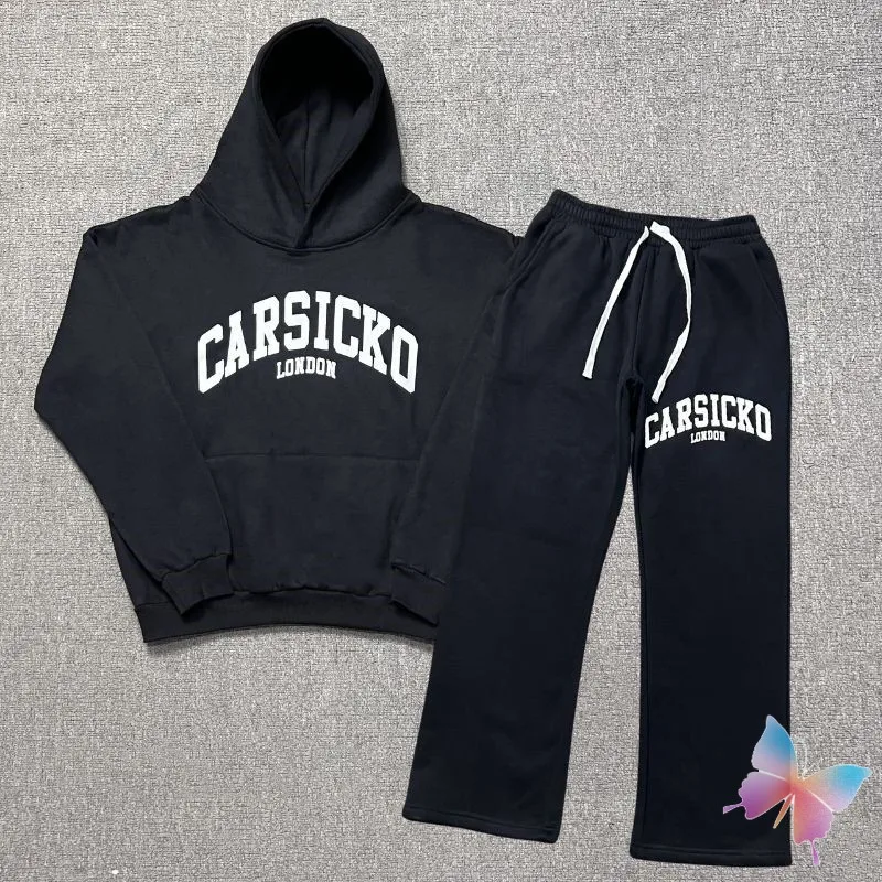 

Winter Hiphop Street Black Tracksuit Carsicko Classic Letter Print Hoodies Jogging Fleece Casual Sweatshirts Pants Men Women