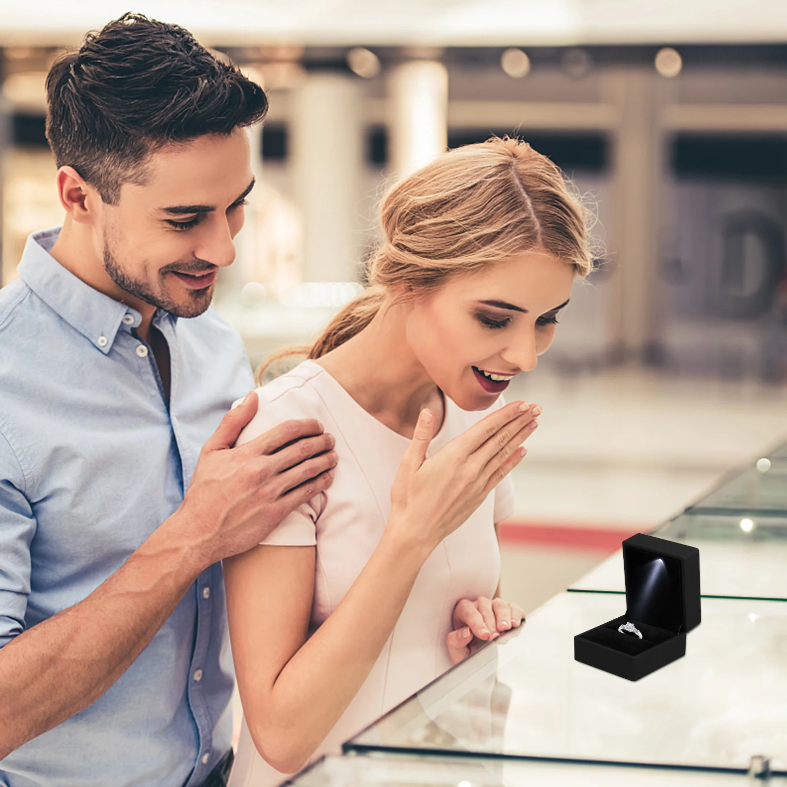 

1 шт., коробка для колец со светодиодной подсветкой, шкатулка для ювелирных изделий с шикарным дизайном для помолвки, свадебный подарок, чехол для хранения колец